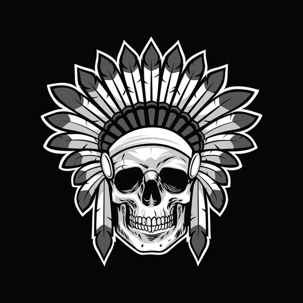 Skull of Native American Indian Warrior. Ilustración vectorial — Vector de stock