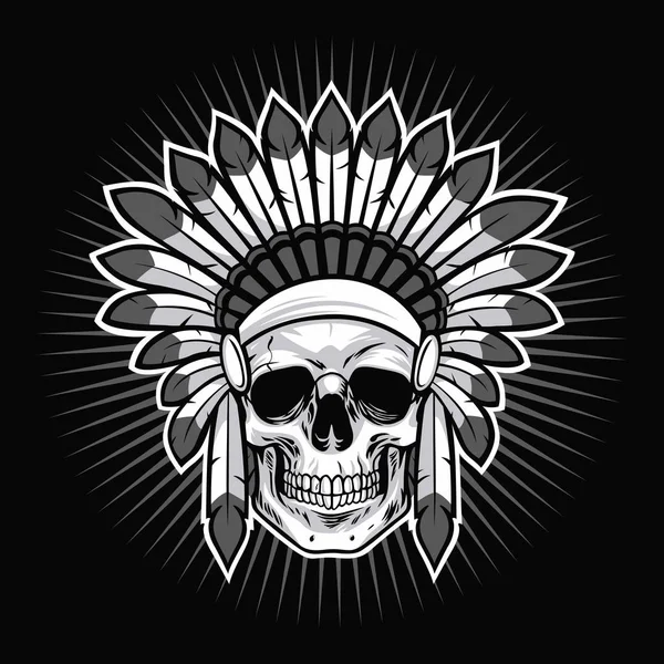 Cráneo de Nativo Americano Guerrero Indio — Vector de stock