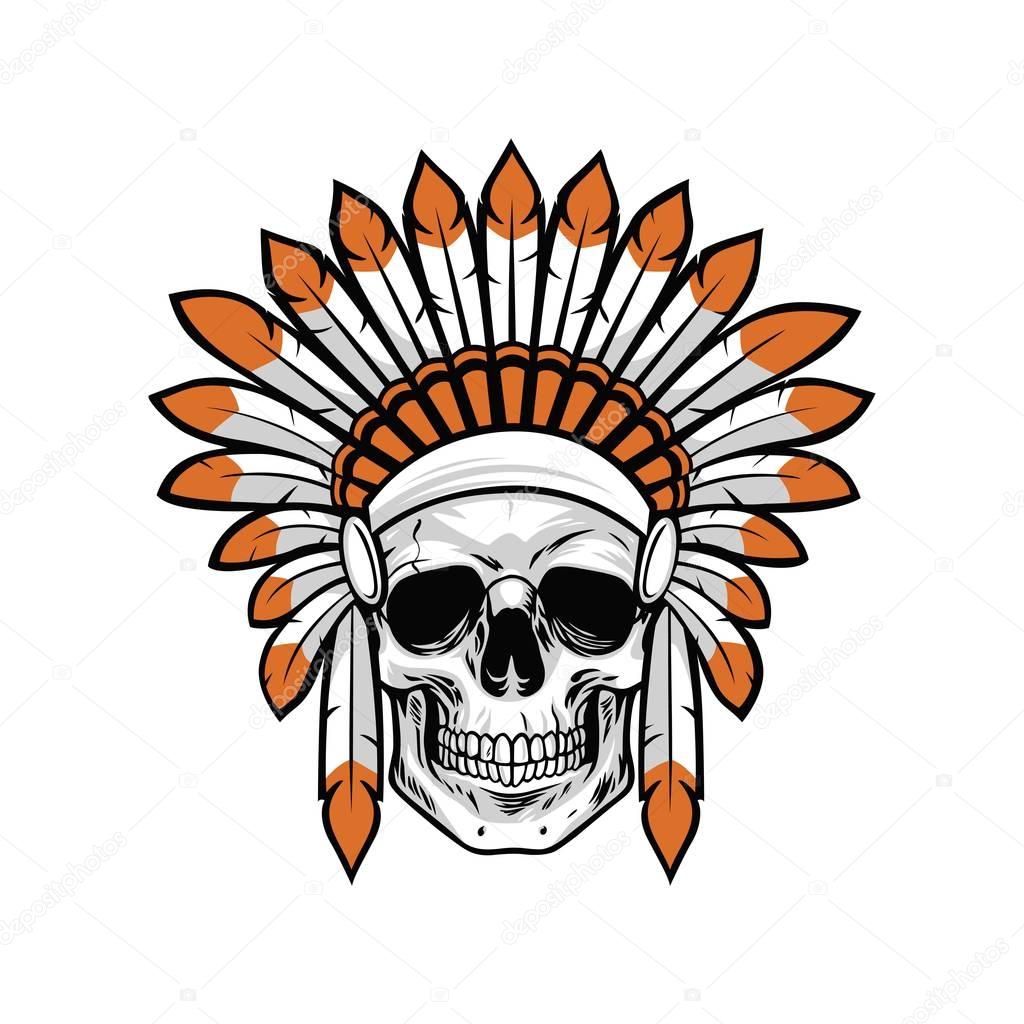Indian Native American Skull Vector Illustration Logo