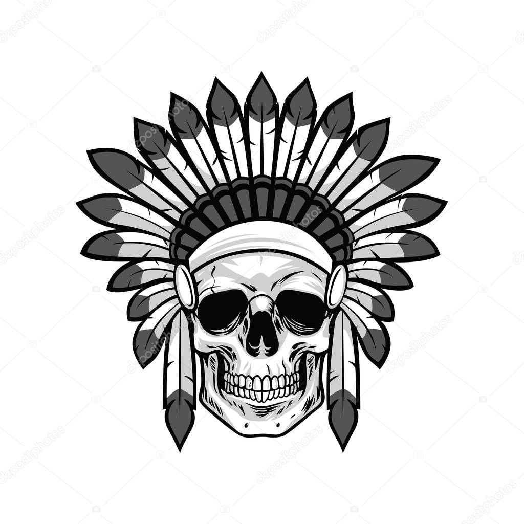 Skull of Native American Warrior. Vector Illustration