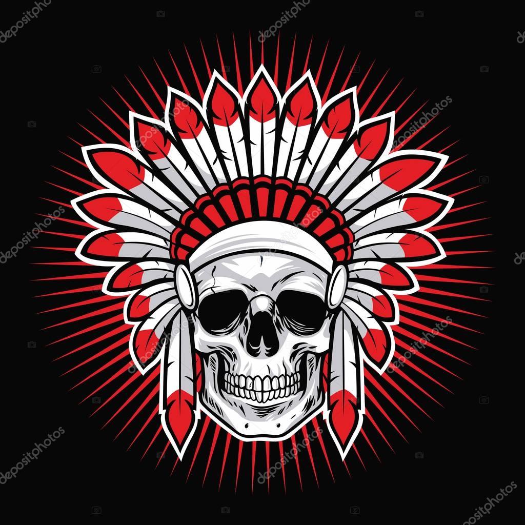 Skull of Indian Native American Warrior Vector Mascot Logo