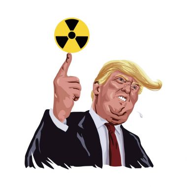 Donald Trump with Nuclear Circle Sign. Vector Cartoon clipart