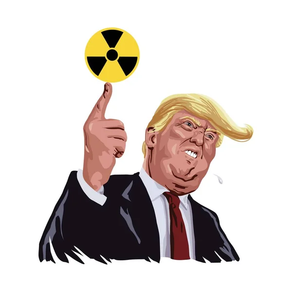 Donald Trump with Nuclear Circle Sign. Vector Cartoon — Stock Vector