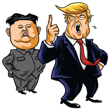 Donald Trump ile Kim Jong-un karikatür vektör