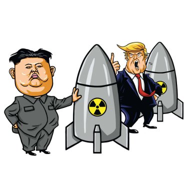 Kim Jong-un vs Donald Trump. Çizgi film vektör çizim