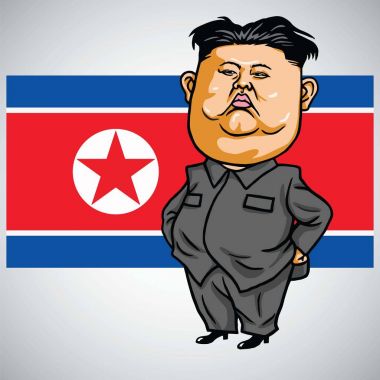 Kuzey Kore bayrağı ile Kim Jong-un karikatür. Vektör çizim