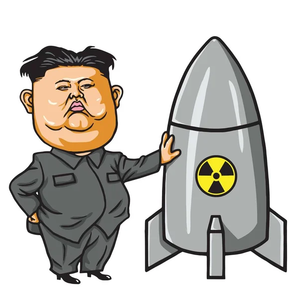 Κιμ Γιονγκ-Ουν με πυρηνικών πυραύλων καρτούν εικονογράφηση φορέα — Διανυσματικό Αρχείο