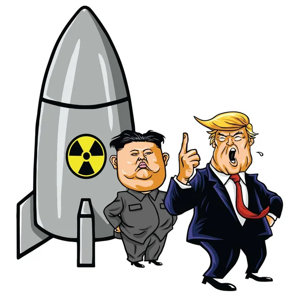 Kim Jong-un kontra Donald Trump. Tecknade vektorillustration — Stock vektor