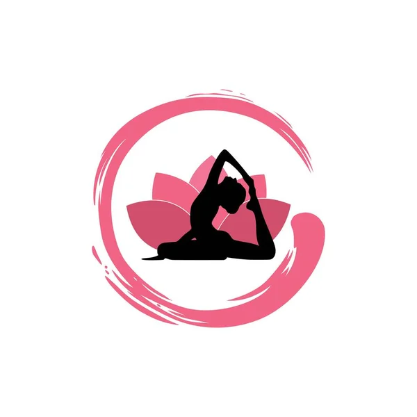 Silhouette de femme de yoga, fleur de lotus avec modèle de conception de logo zen — Image vectorielle