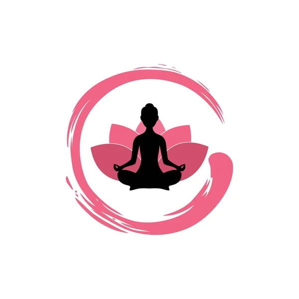 Silueta de mujer de yoga, flor de loto con plantilla de diseño de logotipo zen — Vector de stock