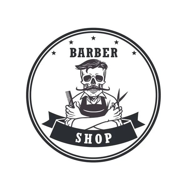 Schedel Barbershop Logo Retro Vector — Stockvector