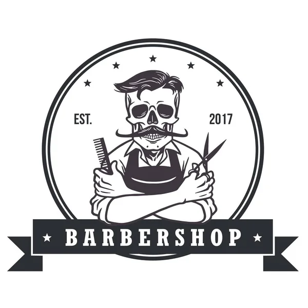 Calavera Vintage Barbershop Logo Plantilla — Vector de stock