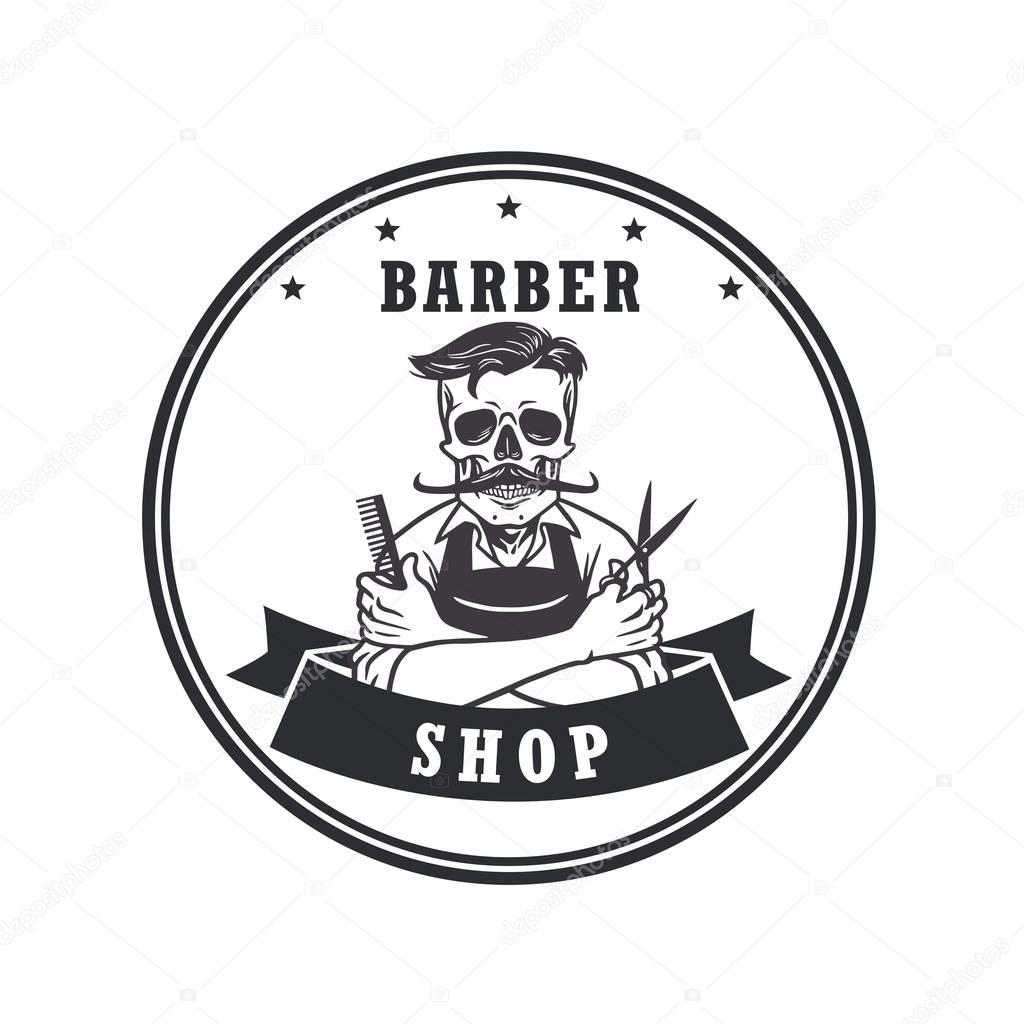 Skull Barbershop Logo Retro Vector Design