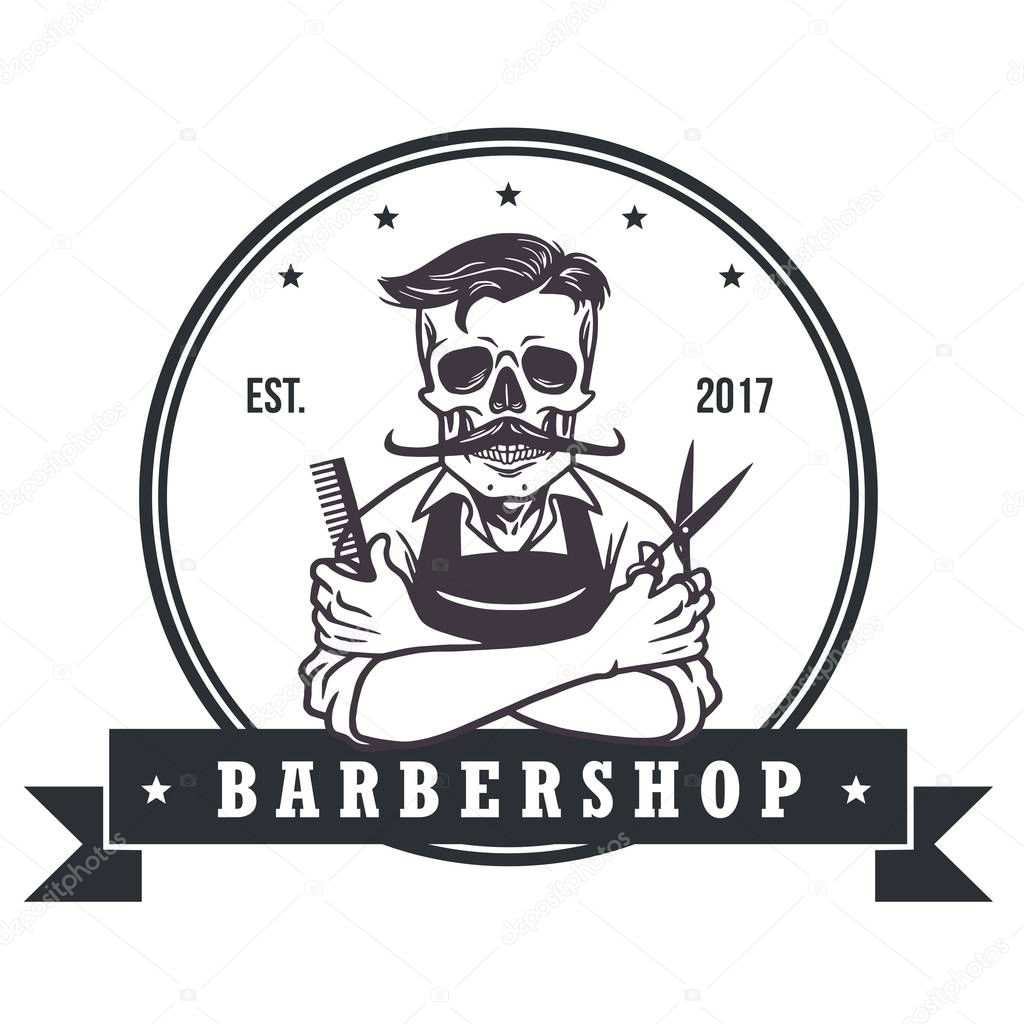 Skull  Vintage Barbershop Logo Template Design