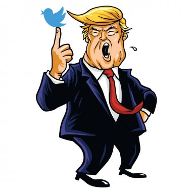 Donald Trump sosyal medya güncelleştirir. Çizgi film vektör çizim. Washington. 15 Haziran 2017