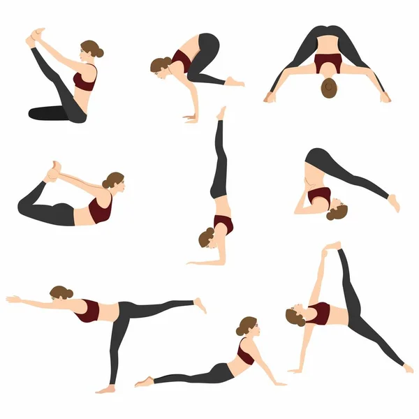 Yoga Poses Set Vector Ilustração em fundo branco —  Vetores de Stock