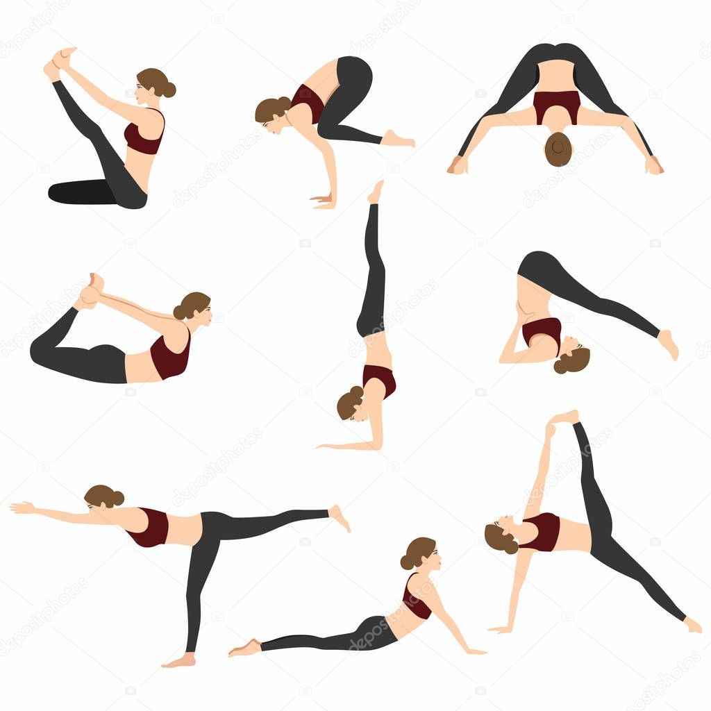 Yoga Poses Set Vector Illustration on White Background