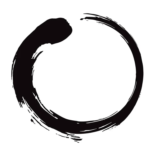 Zen-Kreis Pinsel mit schwarzer Tinte Vektor Illustration — Stockvektor