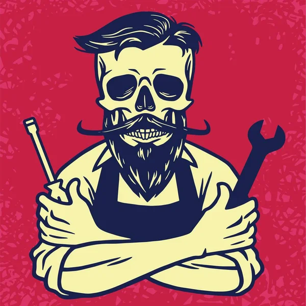 Kafatası motosiklet mekanik vektör tasarımı