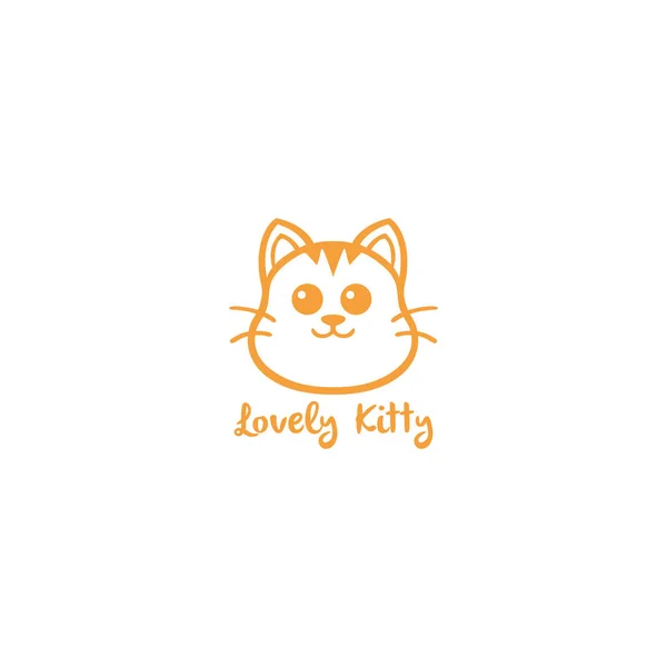 Gatito encantador, Lindo gato línea amarilla arte logotipo diseño vectorial ilustración — Vector de stock