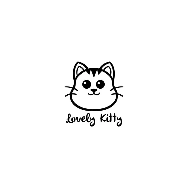 Belle chatte, mignon chat noir et blanc ligne art logo vectoriel illustration de conception — Image vectorielle