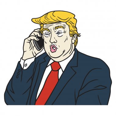 Donald Trump telefonda. Karikatür karikatür portre vektör çizim. 27 Temmuz 2017