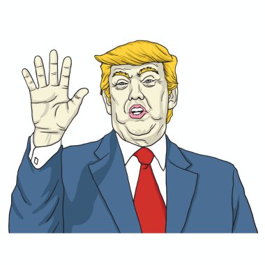 Donald Trump diyor, benim elime konuş. Çizgi film vektör çizim. 8 Ağustos 2017