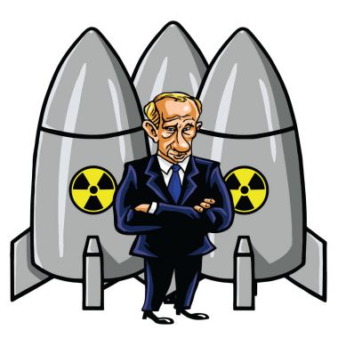 Nükleer füzeler ile Vladimir Putin karikatür. Vektör çizim. 12 Ağustos 2017