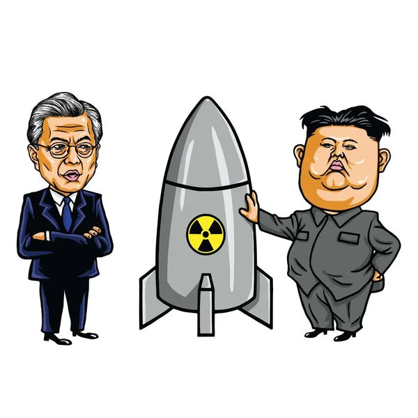 Ким Чен Ын против Мун Чжэ Ин. Карикатурный вектор. Сентябрь 20, 2017 — стоковый вектор