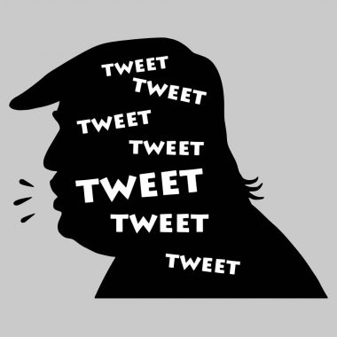 Donald Trump Tweets. Vektör illüstrasyon siluet. 20 Eylül 2017