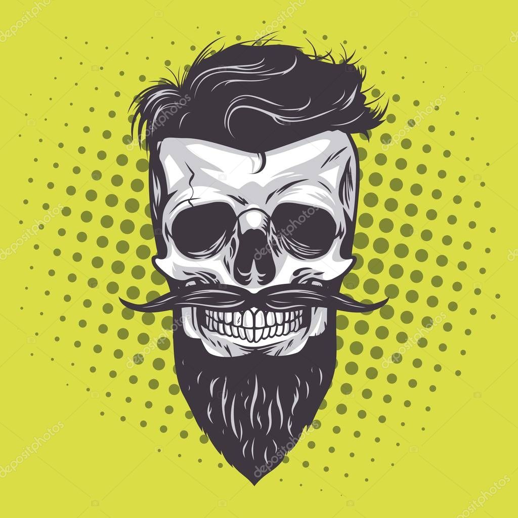 Hipster Skull Pop Art Vector Illustration Design