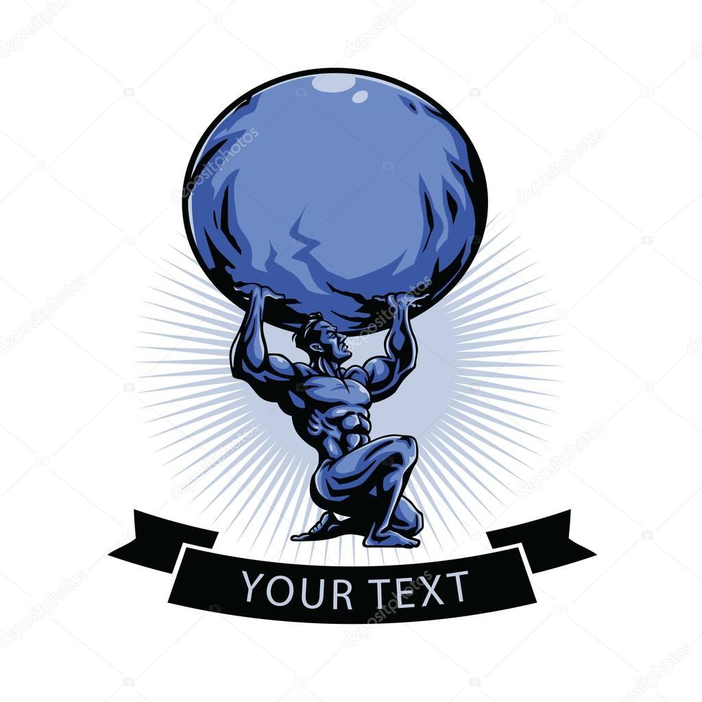 Gym Logo Template. Atlas Titan Holding Globe. Vector Illustration Design