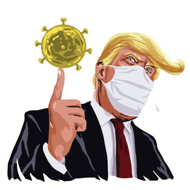 Donald Trump Maske Giyen Korona Virüsü Karşıtı Covid 19 Yüz Çizimi Vektör Çizimi 'nde. 17 Mart 2020