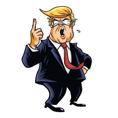Anti Corona Virüs Önleyici 19 Maskeli Kör Çizgi Film Vektör Çizimi ile Donald Trump. 17 Mart 2020
