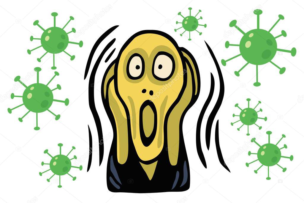 The Screaming People Head Over Coronavirus COVID-19 World Health Crisis. Vector Illustration Icon