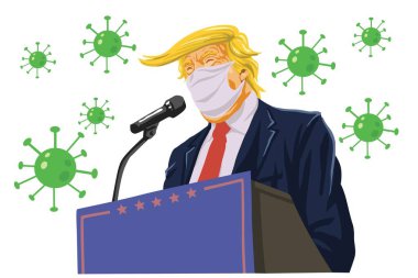 Korona Virüsü Karşıtı Coronavirus Coronavirus Covid-19 Kampanya Çizgi Filmi Vektör İllüstrasyonunu Giyen Donald Trump konuşması. Washington, 16 Nisan 2020