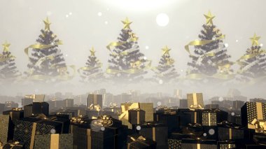 Tatilde reklam ve duvar kağıtları için 3 boyutlu illüstrasyon ve kutlama sahnesi. Dekoratif konseptte 3B canlandırma.