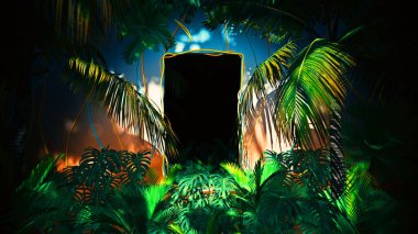 Reklam ve duvar kağıtları için doğada ve reklam sahnesinde 3 boyutlu illüstrasyon. Dekoratif konseptte 3B canlandırma 