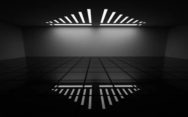 Темно-синий футуристический зал темно-зеркальная поверхность 3d рендеринг иллюстрации — стоковое фото