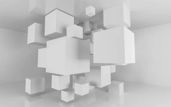 Abstacto blanco moderno fondo de arquitectura con cubos blancos 3d ilustración render —  Fotos de Stock