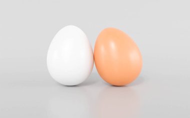 Beyaz arkaplanda kahverengi ve beyaz yumurta 3D illüstrasyon oluşturucu