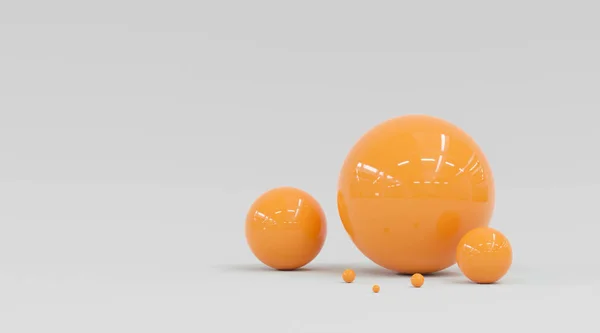 Abstraktní oranžové koule s lesklým povrchem, na bílém matném pozadí 3d ilustrace vykreslení — Stock fotografie