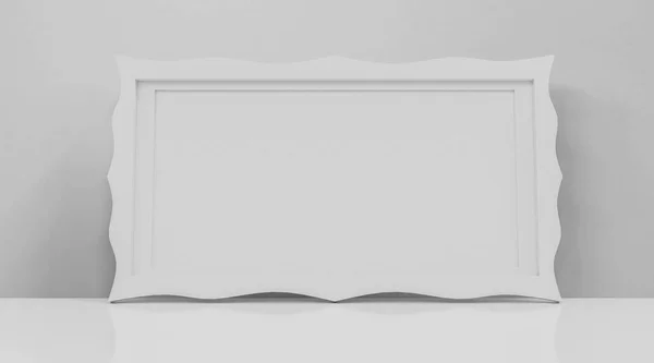 Beyaz arkaplanda izole edilmiş eski beyaz resim çerçevesi yerde duruyor 3D çizim çizimi — Stok fotoğraf
