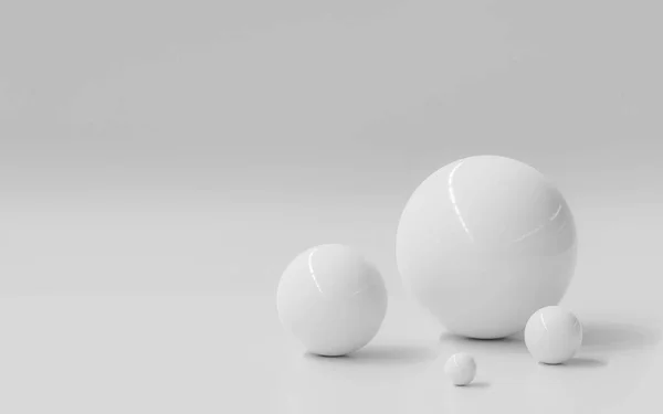 Bílé koule s lesklým povrchem, na bílém matném pozadí 3d ilustrace vykreslení — Stock fotografie