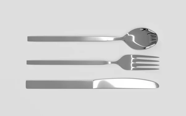 Tenedor, cuchara y cuchillo aislados sobre fondo blanco 3d render illustration — Foto de Stock