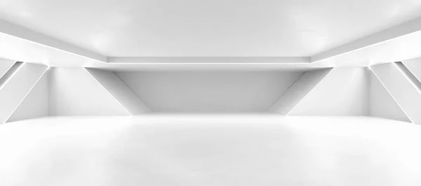 Abstrakcyjny biały tło architektura magazyn sala 3d renderowania ilustracja — Zdjęcie stockowe