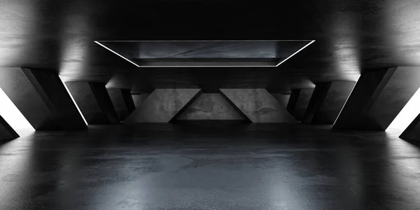 Cave de concreto subterrâneo com baixa chave azul iluminação industrial grunge concreto fundo 3d renderização ilustração — Fotografia de Stock