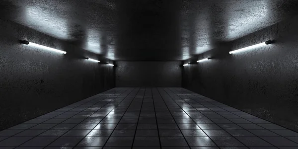 Υπόγειο σκυρόδεμα υπόγειο με χαμηλό κλειδί μπλε φωτισμός βιομηχανικό grunge σκυρόδεμα φόντο 3d καθιστούν εικονογράφηση — Φωτογραφία Αρχείου