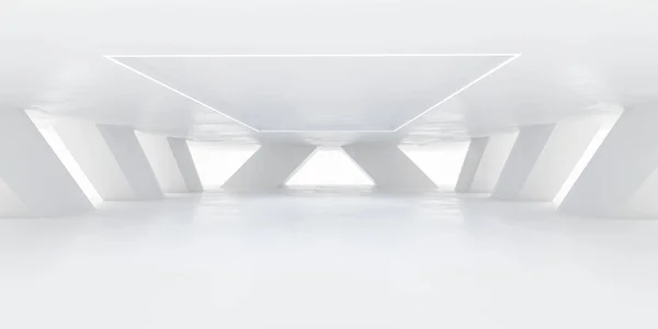 Αφηρημένη λευκό φόντο αρχιτεκτονική αποθήκη αίθουσα 3d καθιστούν εικονογράφηση — Φωτογραφία Αρχείου