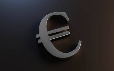 Krom bir Euro işareti koyu arkaplan 3D resimleme izole